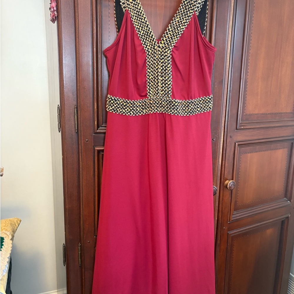 Chic Red Asymmetrical Dress with Gold Detailing